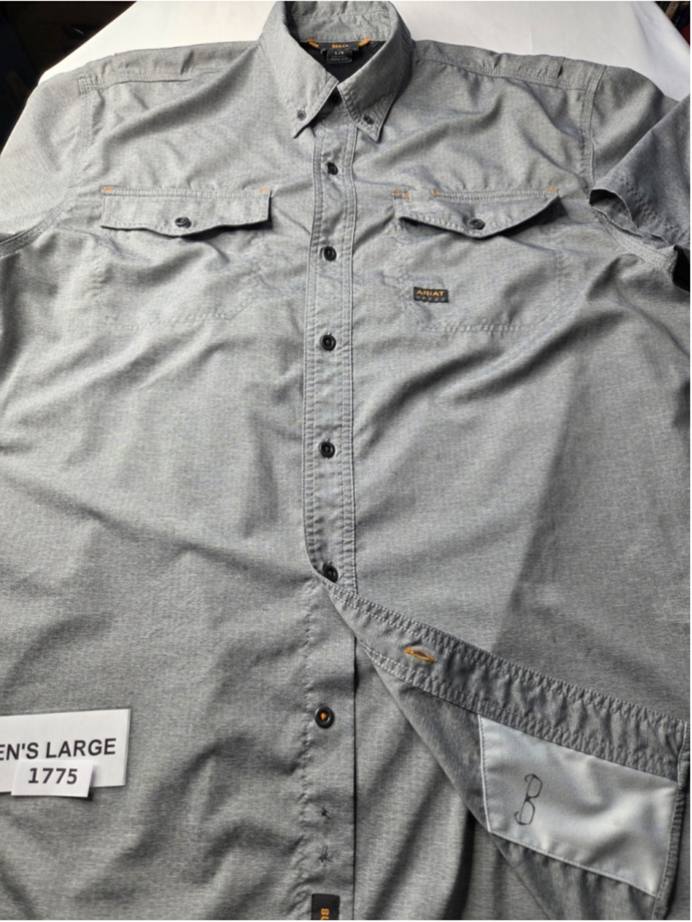 Ariat Rebar Men’s Large Gray Short Sleeve Work Shirt Button Front #1775